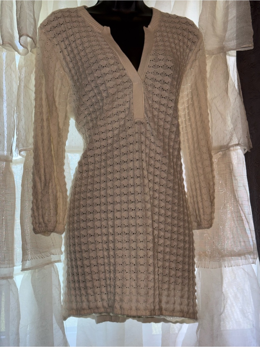 CK Cream Knit V-Neck long Sweater